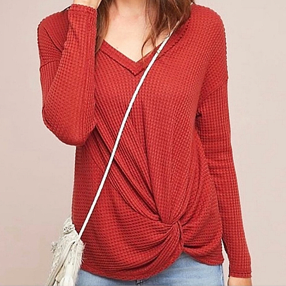 Akemi + Kin Burnt Orange V-neck Long Sleeve Thermal NWOT Boho Fall Gift School